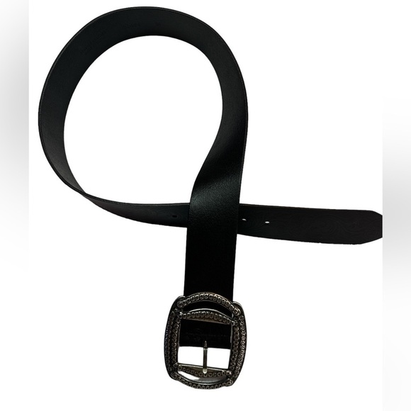 Genuine Leather Women’s Black Embossed Floral Silver Buckle Belt Medium main image 6
